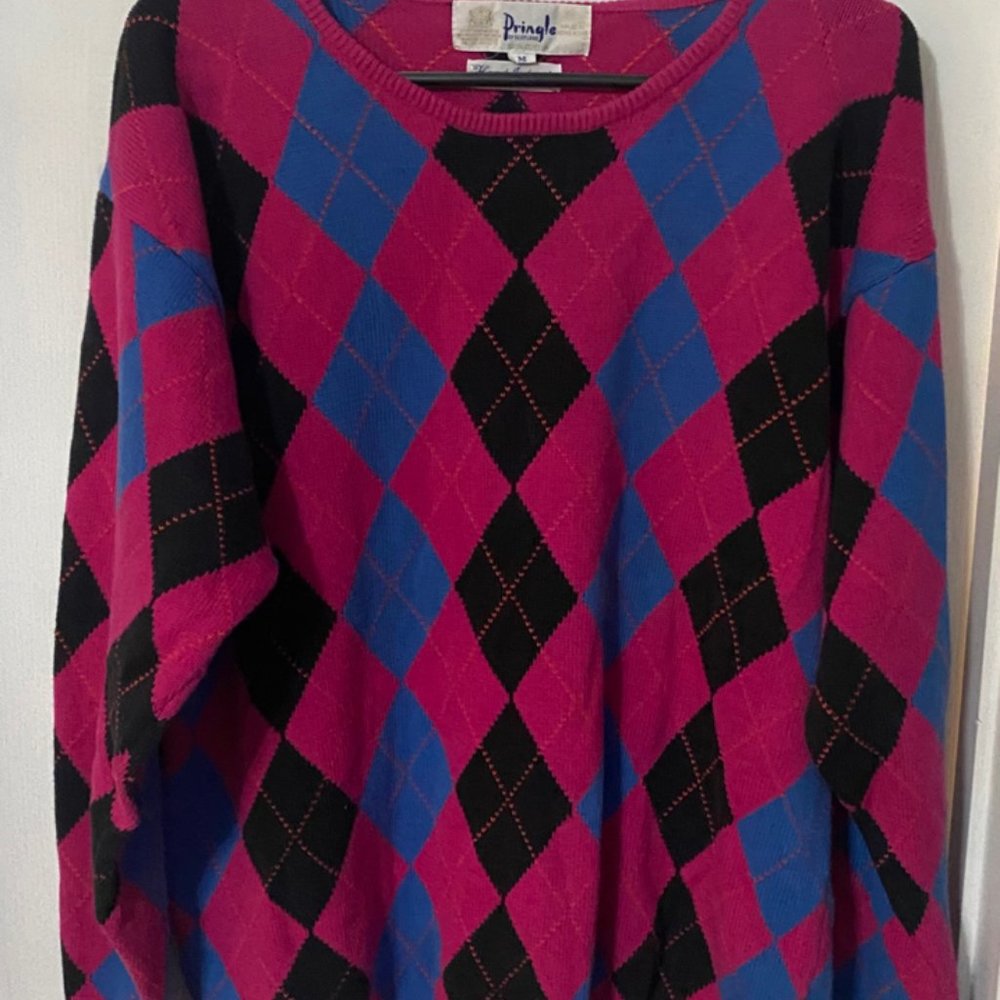 Vintage Women's Pringle of Scotland Argyle Pullover Cotton Sweater M